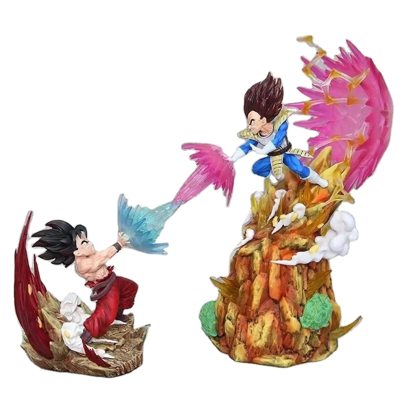 Super Saiyan DBZ anime figure Vegeta vs son goku destiny battle heaven and earth wave scene hand model statue action figure