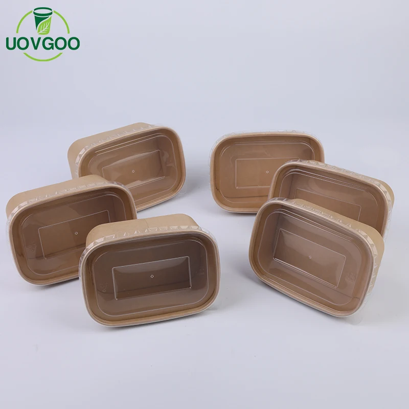 Biodegradable Food Packing Container Disposable Lunch Boxes Food Grade Kraft Paper Salad Food Take Away Package Box