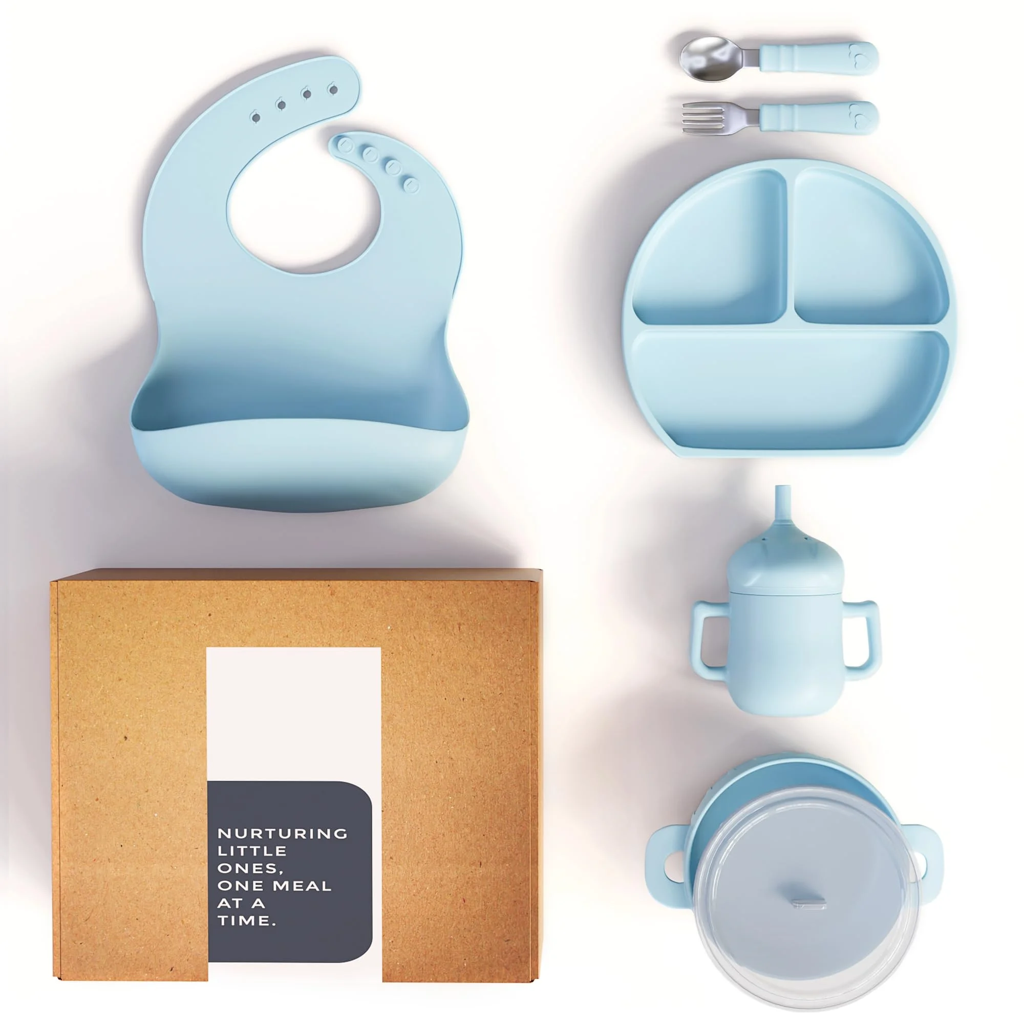 Factory Custom New 6pcs/set BPA Free Baby Products Suction Plate Bowl Bib Spoon Dinnerware Tableware Silicone Baby Feeding Set