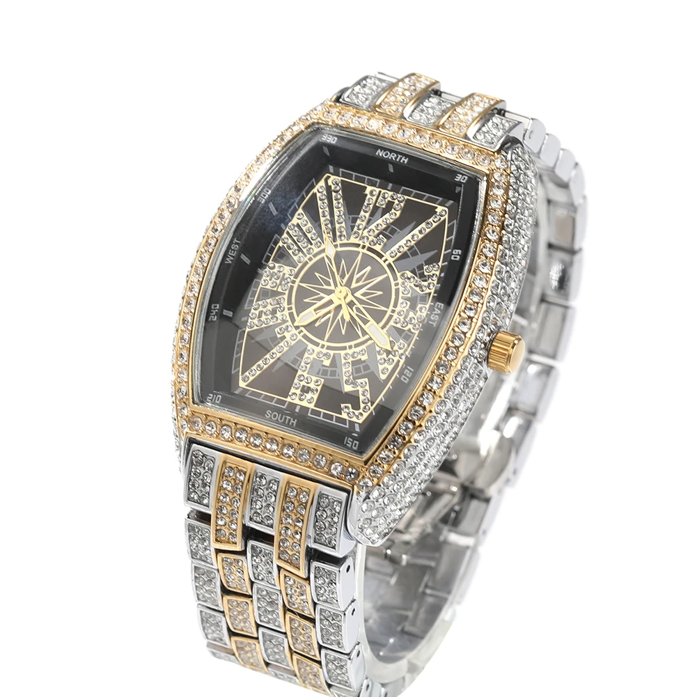 UWIN Hip Hop Full Iced Out Square Shape Quartz Watches Unisex Daily Waterproof Watch Men Women Reloj Hombre Wristwatch