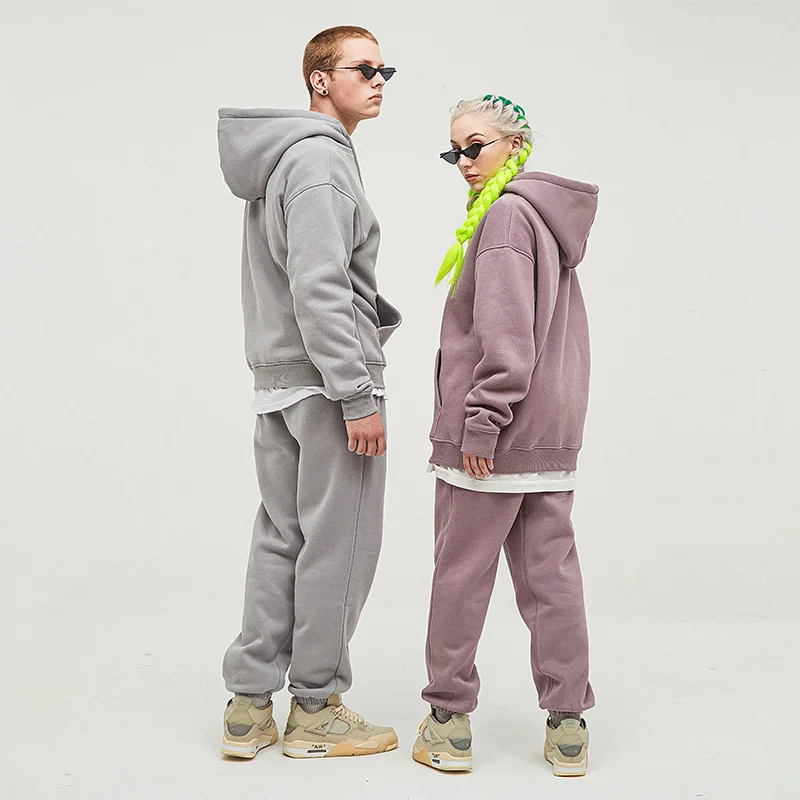 High quality 330gsm cotton unisex hoodie set custom heavyweight multiple colour oversized sweatpants and hoodie set
