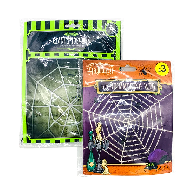 White Halloween Spider Web With Spiders For Home Decoration