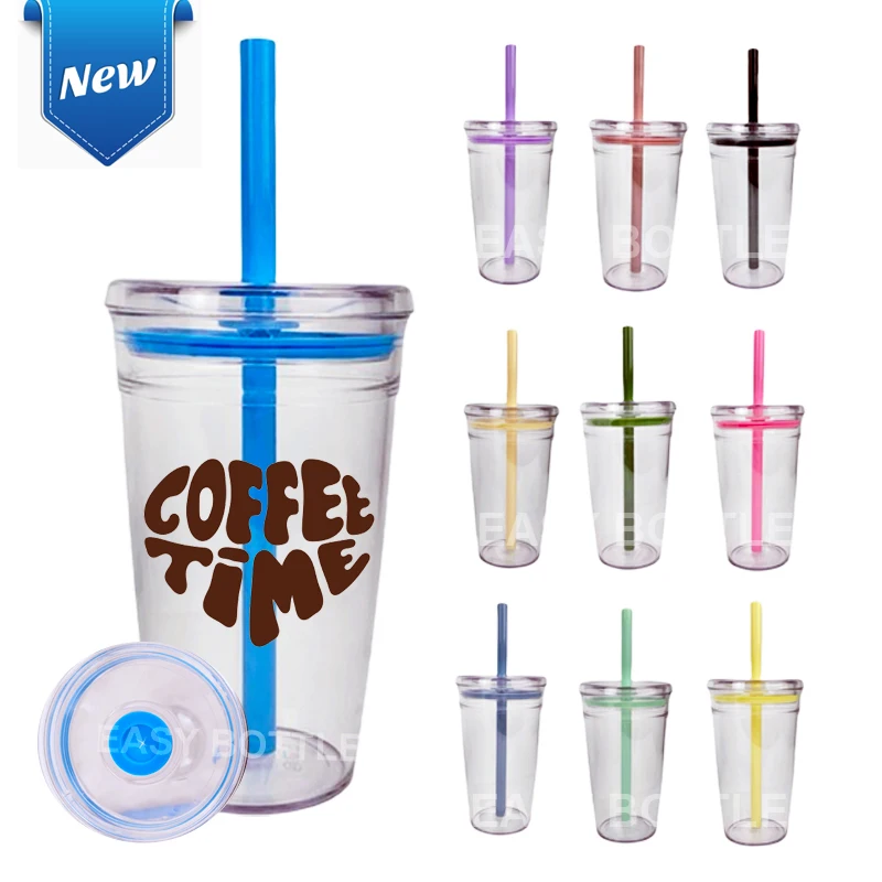 Portable Water Cup 16oz Sports Food Grade Tr*tan Material Tumbler Female Straw Cup Handy Cup For Coffee Milk