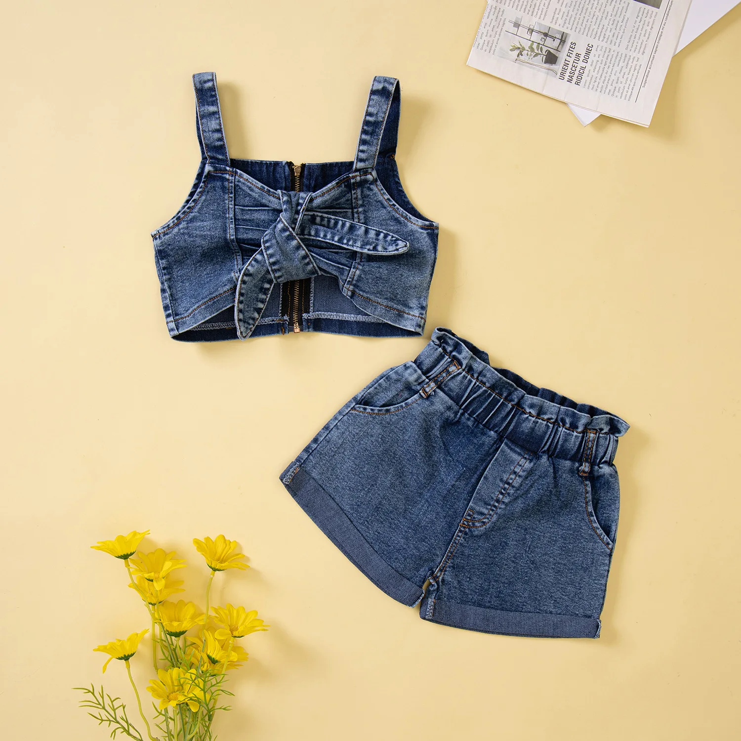 kid hip pop jeans skirt set Korean fashion two piece of taddle shorts suit soft Breathable Girls set kids solid dress