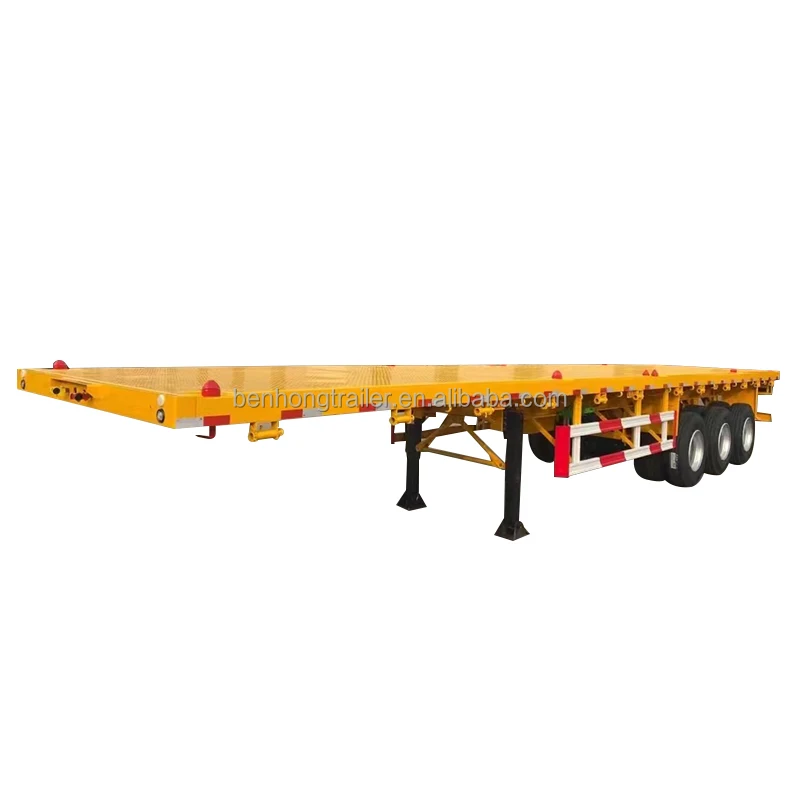 Benhong 3Axle 4Axle Semi Trailers Flatbed Tri-Axle 20FT 40FT Platform Flat Bed Container Trailer Price With Front Wall