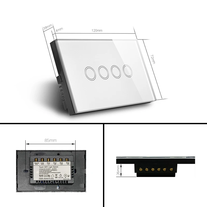 Panel Remote Switch and Double Power Points Socket Standard Touch Glass Australia AU Standard