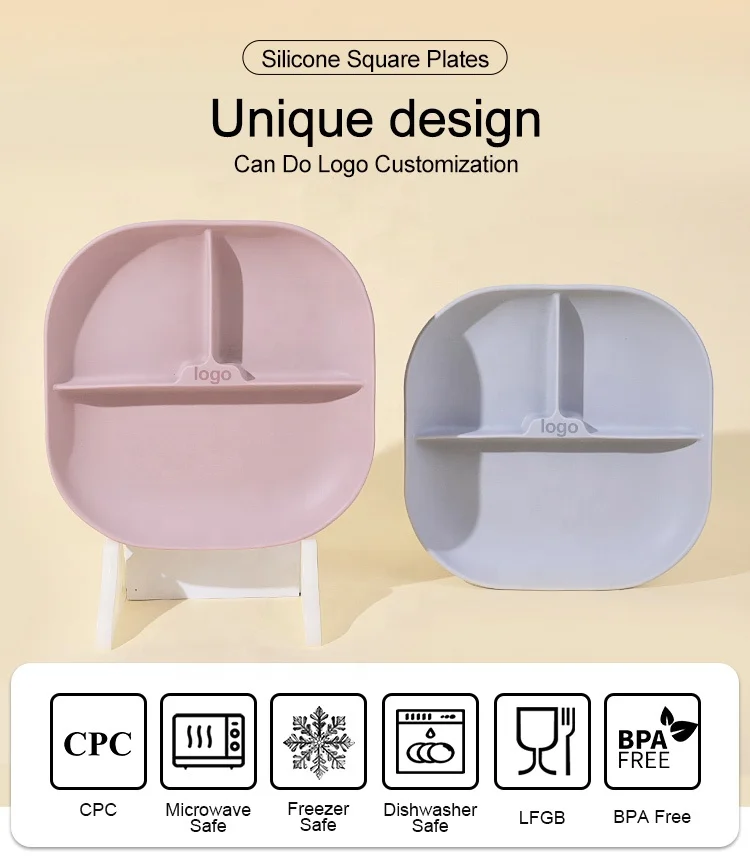 New Arrivals Custom Food Grade Eco Friendly Baby Feeding Plate Sets Bpa Free Kids Dinnerware Set Divided 3 Parts Baby Plate Set