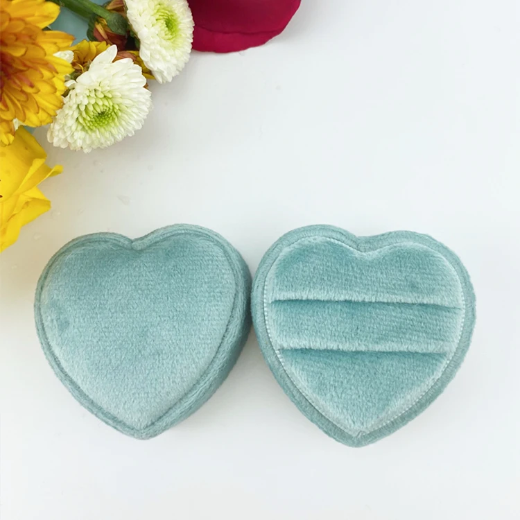 
Luxury Heart Shaped Double Insert Blue Velvet Ring Box For Jewellery Packaging 