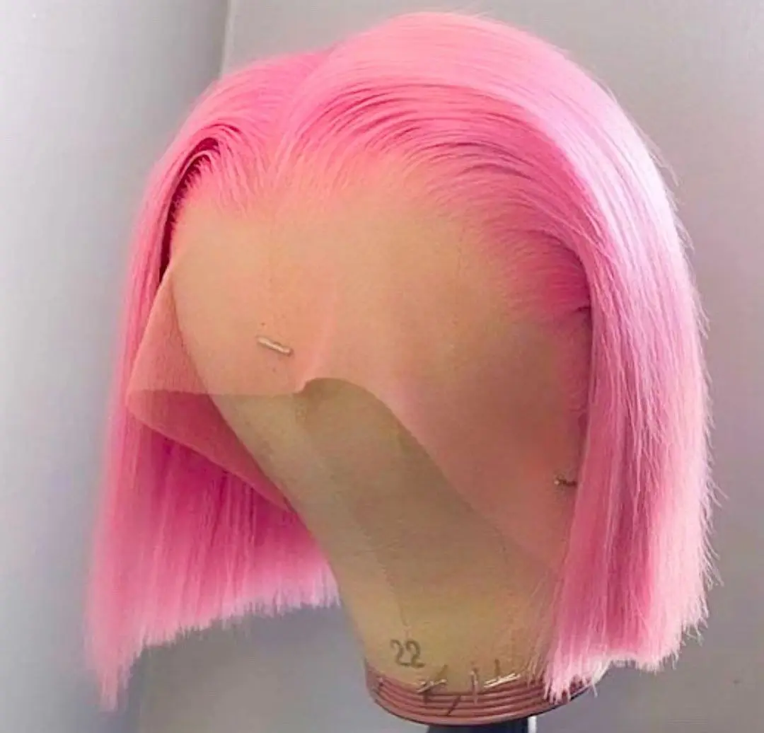 Cheap Pink Colored Short Bob Wigs Human Hair Lace Front Brazilian Virgin Lace Front Wigs For Black Women Hd Lace Frontal Wigs