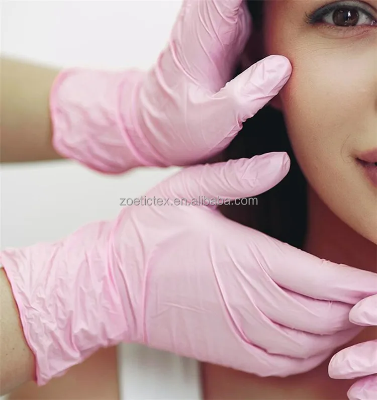 factory oem logo custom cleaning tattoo food service beauty salon spa hair nail art 3 mil pink pure nitrile glove work gloves