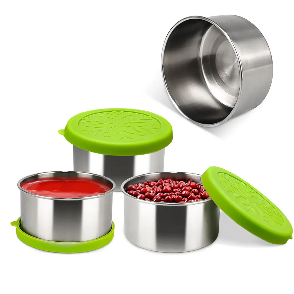 IKITCHEN Thermal Insulation Kids Lunch Box Stainless Steel Lunch Containers Baby Jar Bowl 3 Cups Green Lunch Box With Bottle