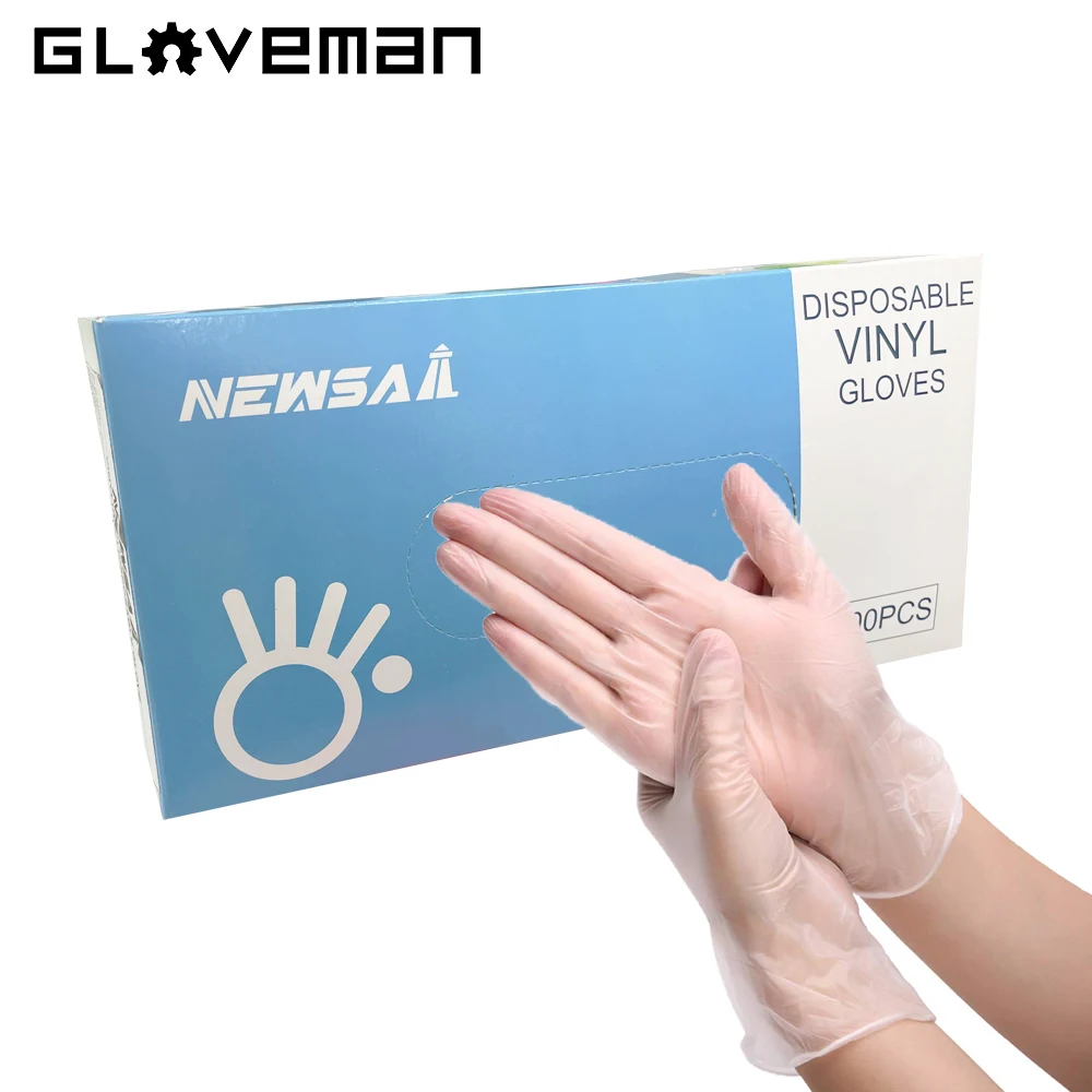 GLOVEMAN 100pcs boxes Clear laborratory examination food household disposable powder free PVC vinyl gloves