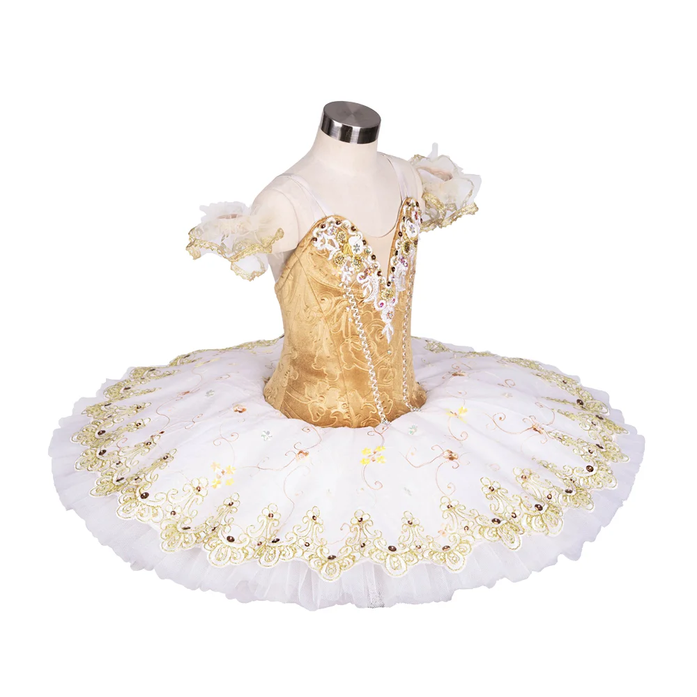 Professional Customized Ballet TUTUTU Raymond Variations Competition Performance Gauze Skirt White Gold Plate Skirt