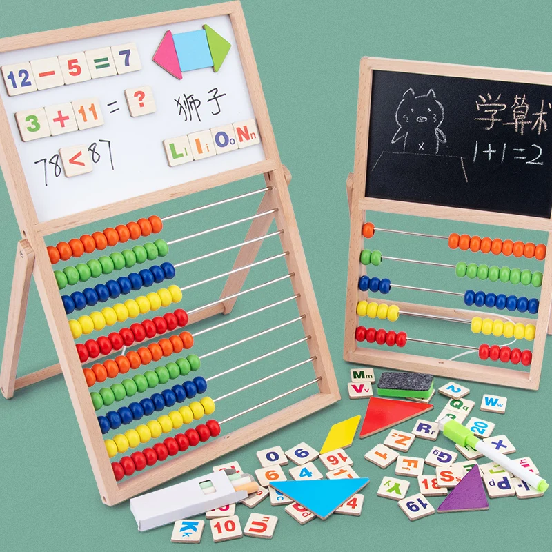 Drawing Board Calculator Rack Wooden 2 In 1 Adjustable Black White Double Sided  Mini Magnetic Drawing Board Toy For Kids