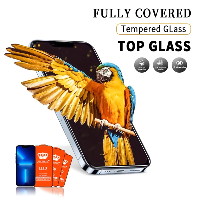 2022 Hot Sell 111D Full Coverage Flue Glue Shock Resistant Bubble Free Tempered Glass Screen Protector For Iphone 14 13 12 11