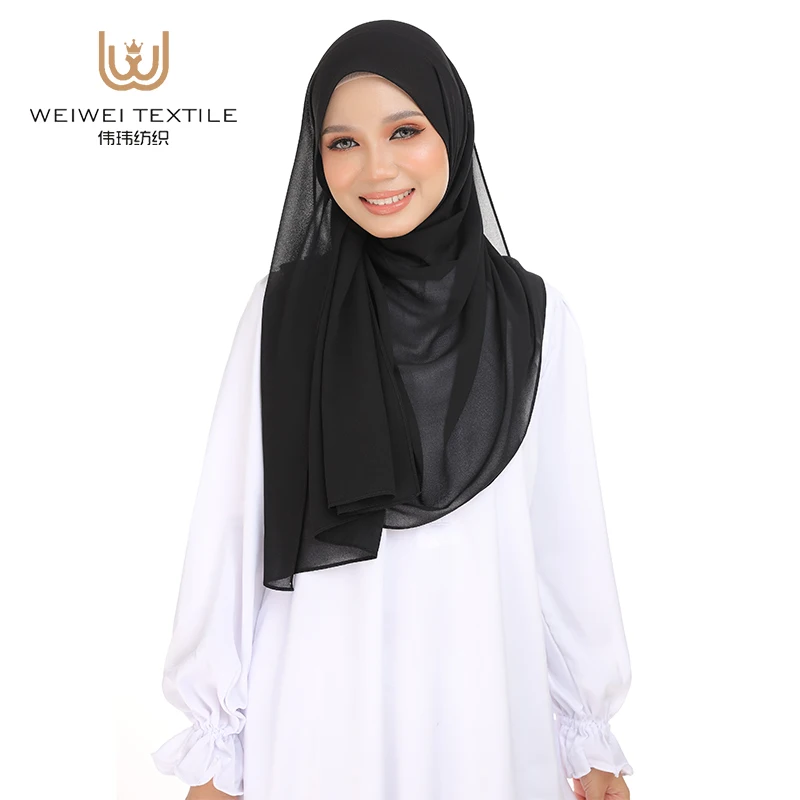 Настроенный tudung-borong арабские женские мусульманские bawal плиссированные Креп Полиэстер длинные однотонные крашеные шифоновые шарфы хиджаб шали