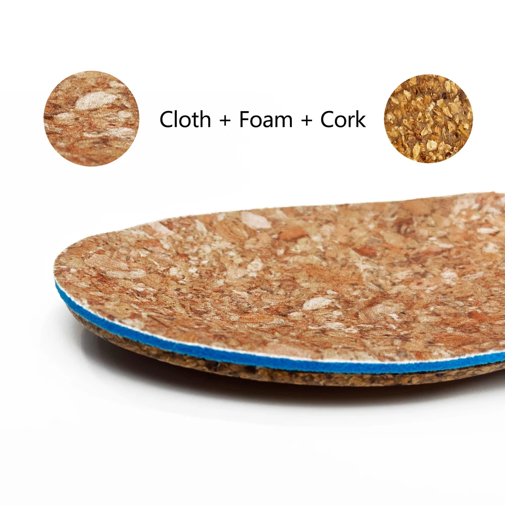 customized new hot selling cork orthotic insole ergonomic arch support pure natural cork insoles