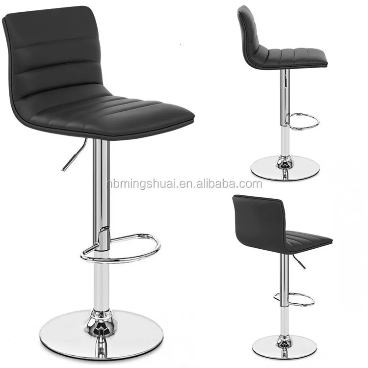 Simple leather square stripe back kitchen high chairs counter bar stools industrial swivel bar chair with legrest