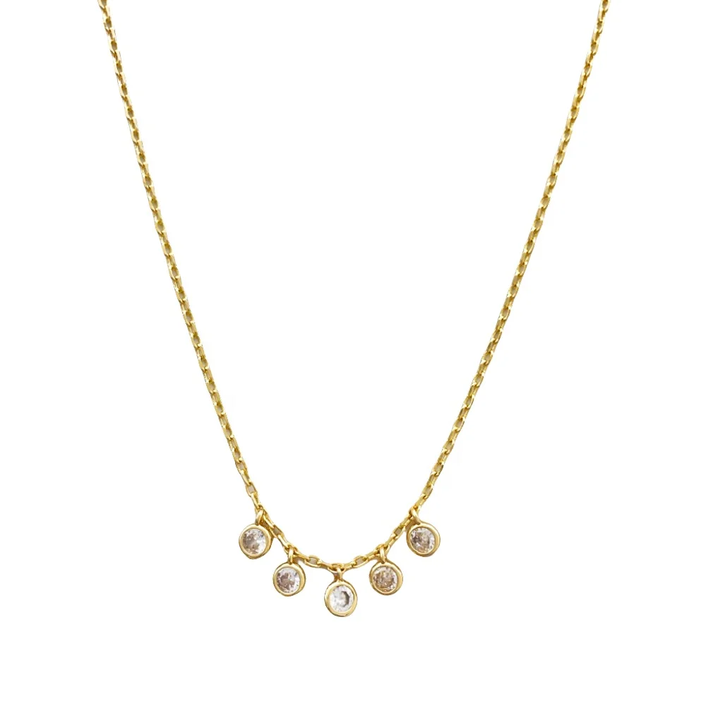 Jewel Manufacturer simple design crystal diamond gold plated pendant Necklace for women