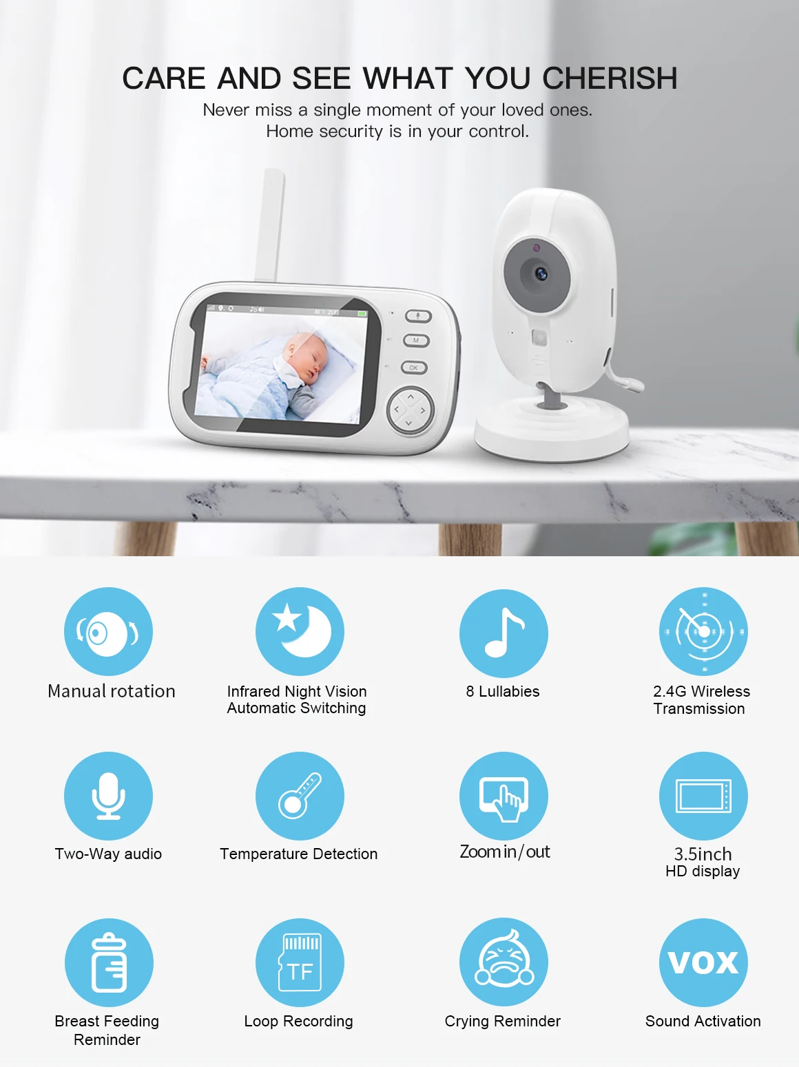 New VB603 plus Amazon Baby Monitoring Camera 3.5inch Baby Pet Camera with Audio 720P Video Baby Monitor