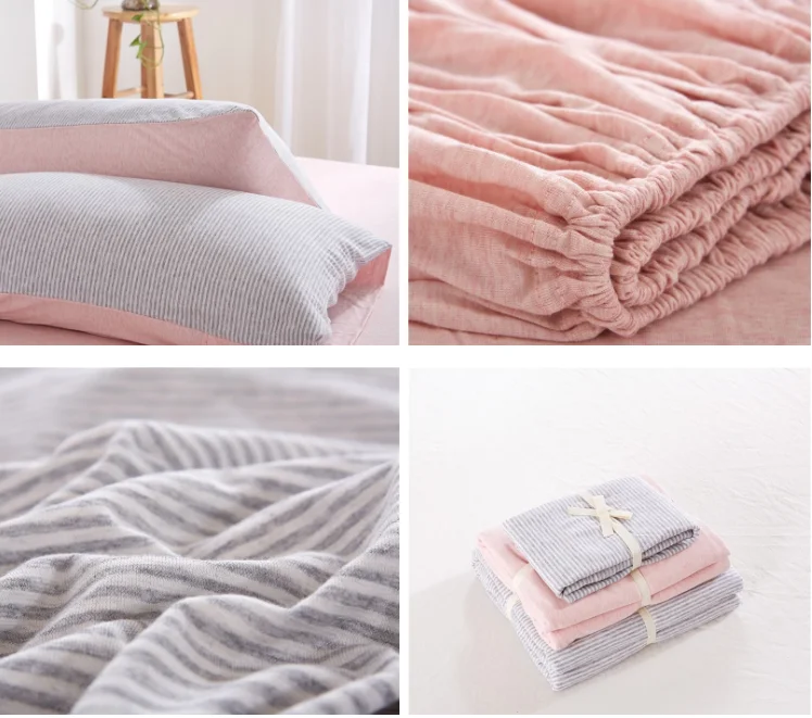 OEKO-TEX Factory Best Selling striped jersey knit 100% cotton soft bed linen bed set