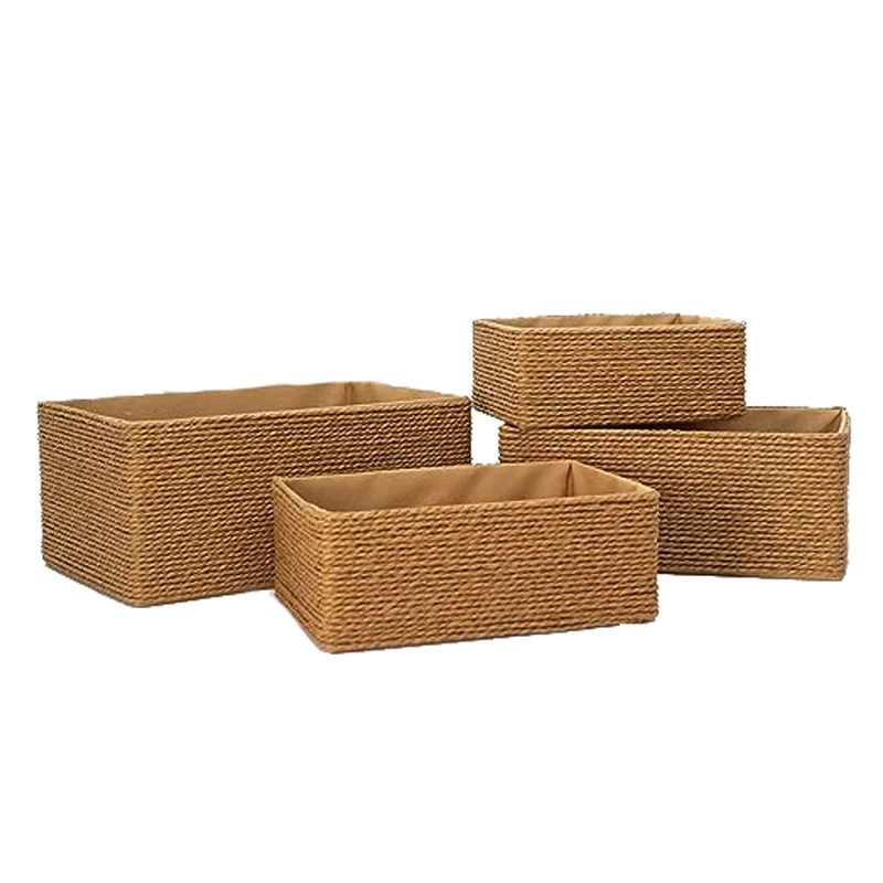 Handmade woven basket bin storage boxes for makeup closet bathroom bedroom paper rope woven storage basket