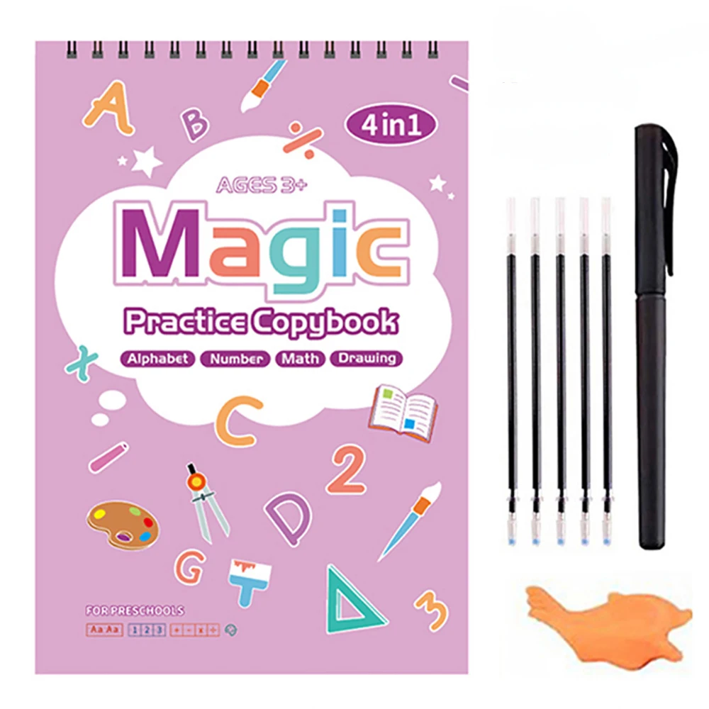 Newest 4 in 1 Alphabet Number Math Drawing Handwriting Sank Magic Practice Copybook for Kids