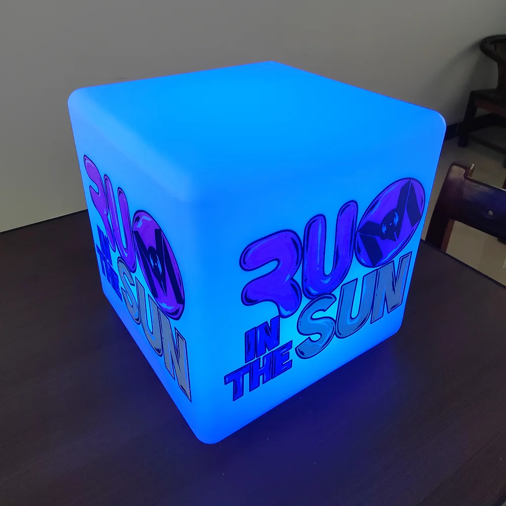 Remote RGB Color Changing 40CM Led Display Cube for Advertising Outdoor Luxury Furniture Plastic Light Up Cube Seat and Table