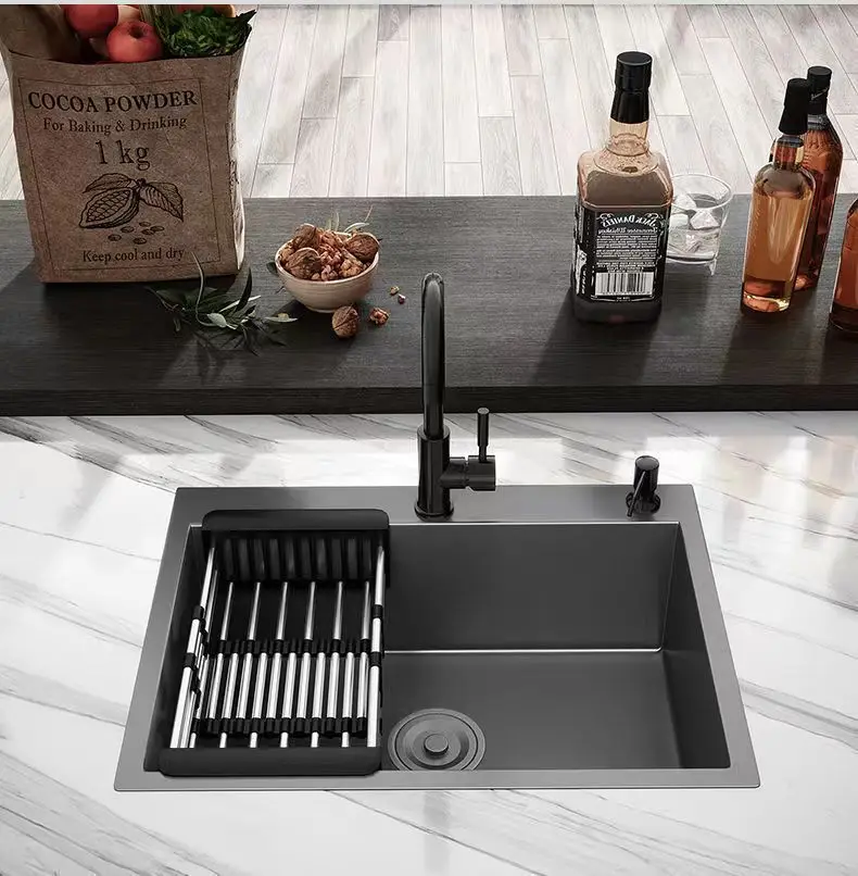 Wholesale Good Quality Stainless Steel Thickening 60*45 cm Single Bowl Nano Handmade Black Kitchen Sink