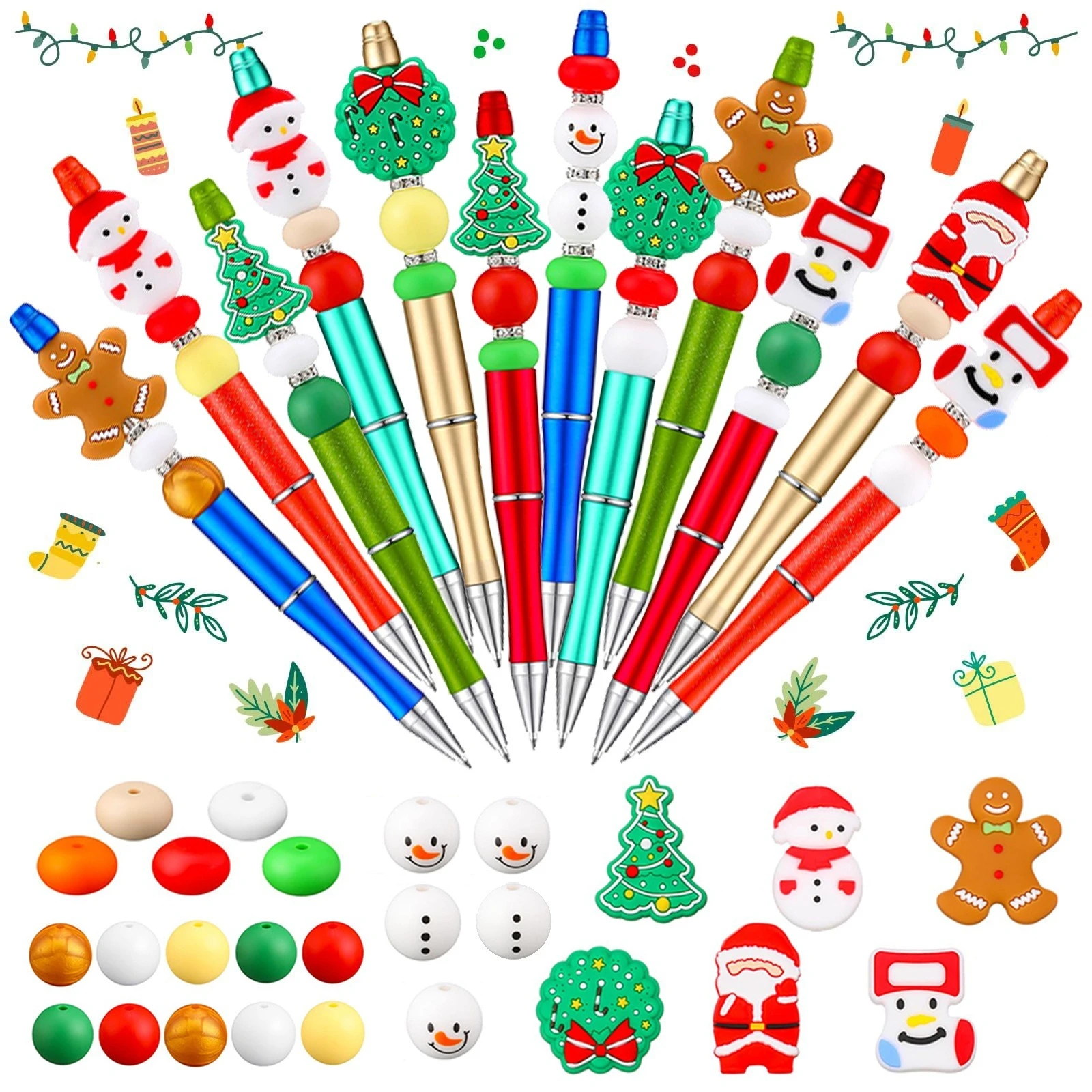 Christmas Halloween Ballpoint Pen Premade Beaded Gel Pen Cartoon Stationery For School Office Supplies Wholesale