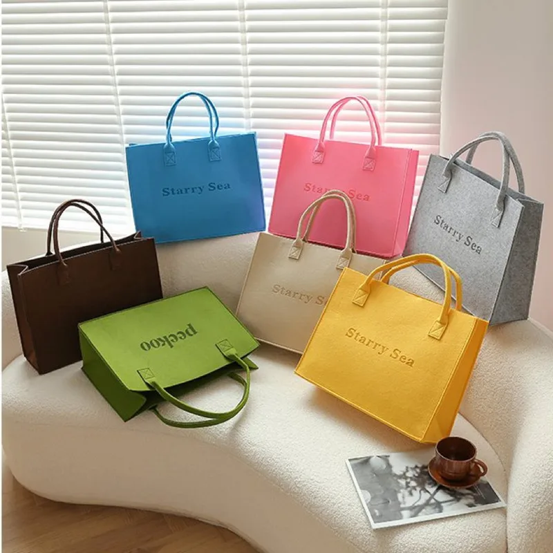 Hot Sell High Quality Colorful Shoulder Shopping Felt Tote Bag With Custom Logo