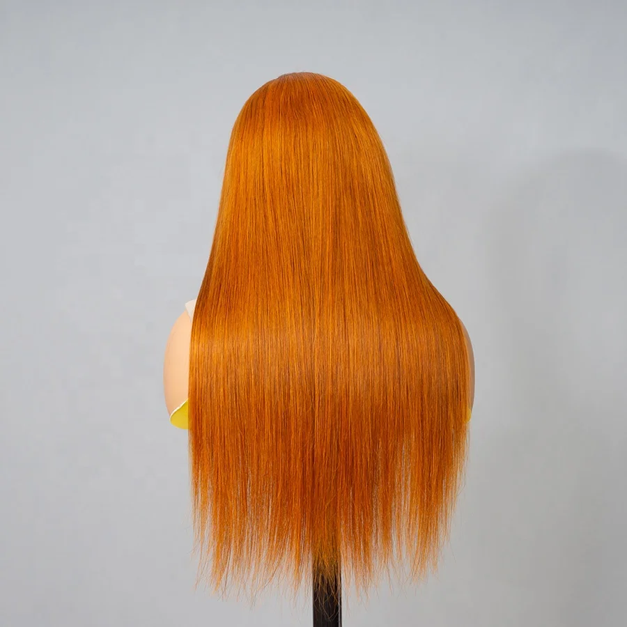 Orange Ginger Color 13x4 Lace Front Wig Straight Pre-Plucked 3D Dome Cap Human Hair Lace Wigs Wholesale