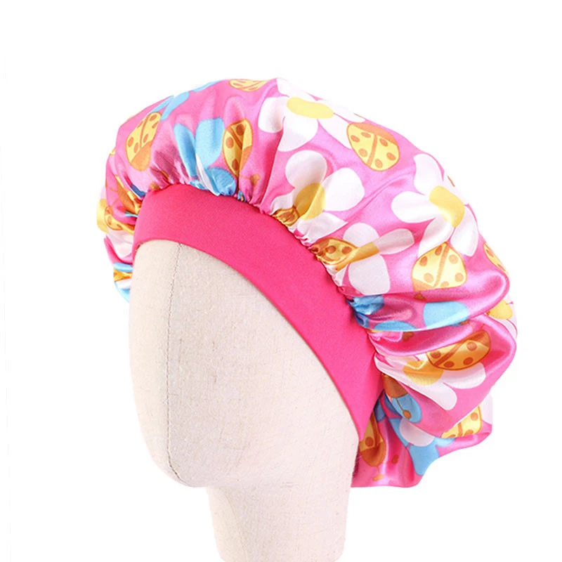 Hot Sale Custom Logo Cute Fruit Pattern Elastic Band Night Hat Baby Hair Care Satin Bonnets