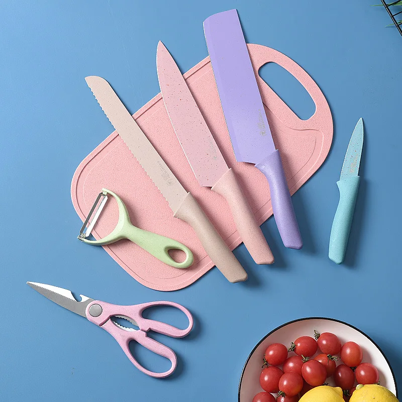 Kitchen Knife set Color wheat straw 6-piece color Chef knife cooking gift box