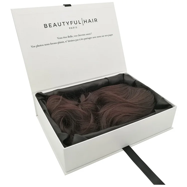 Custom Logo black Wig Packaging Box With Silk Satin Lined Luxury Magnetic Packaging Box For Hair Extension
