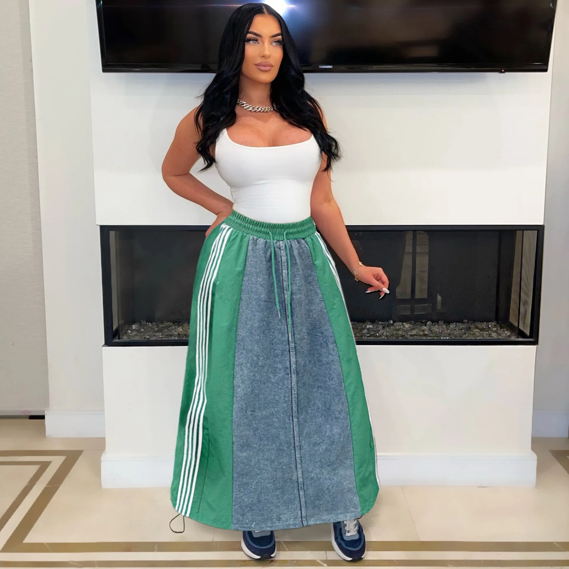 Hot Sale Women Clothing High Waist Jeans Skirt Fashion Casual A-Line Denim Long Skirts for Women