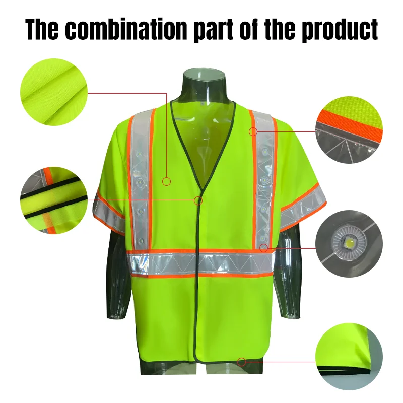 High Visibility LED Gloss Reflective Safety Vest Glow In Dark Class 3 Construction Working Reflector Safety Vest With Lights