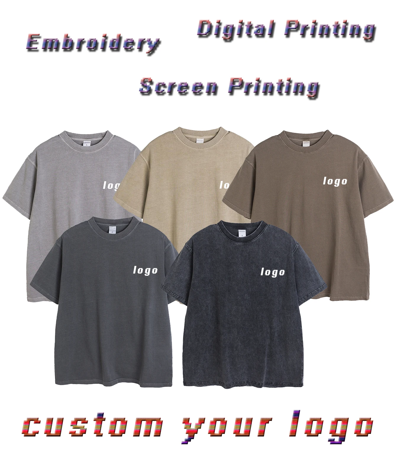 Wholesale Acid Wash T shirt Streetwear hip hop stone 100% cotton t shirts with logo customize oversized vintage t-shirt