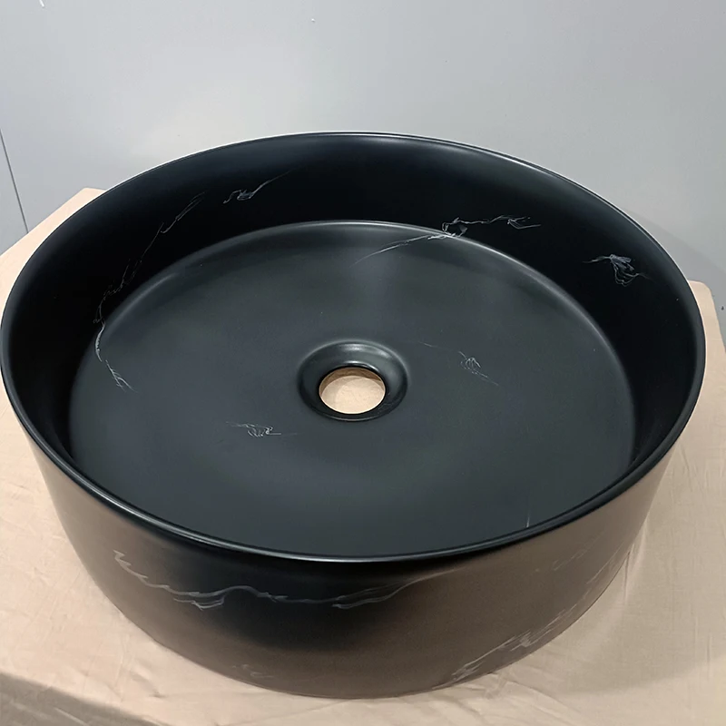 HEGII 2022 new bathroom lavatory sanitary ware counter top ceramic art basin matt color black marble wash basin for hotel