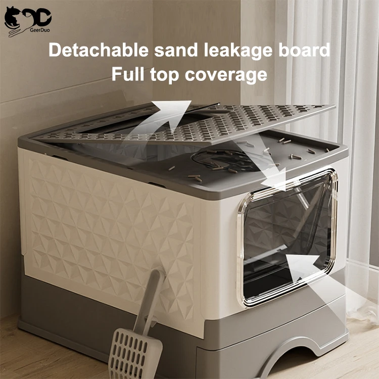 Geerduo Wholesale Large Collapsible Foldable Portable Pet Cat Toilet Litter Box For Cats with Scoop