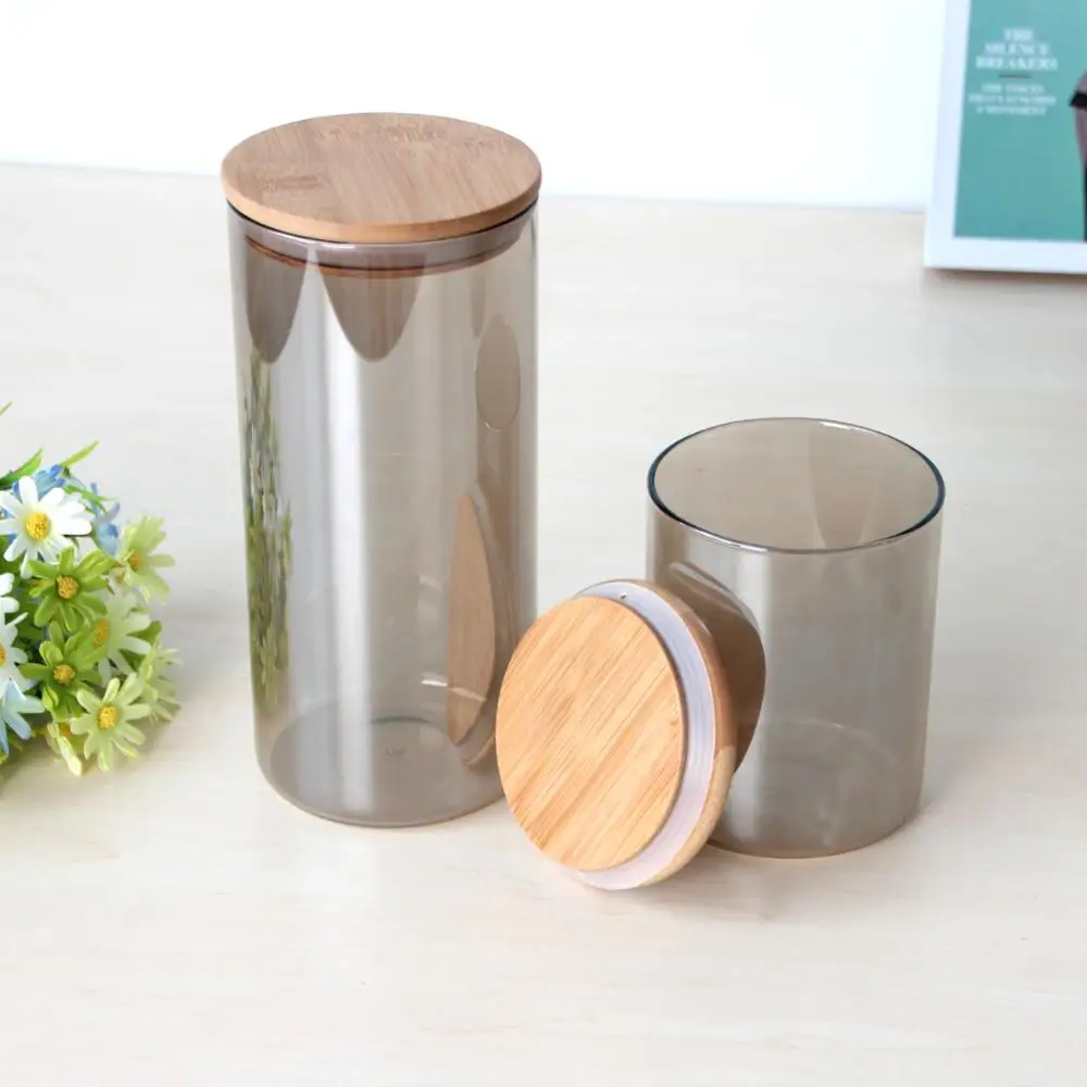 Large High Borosilicate Glass Food Storage Containers Jars with bamboo wood lid