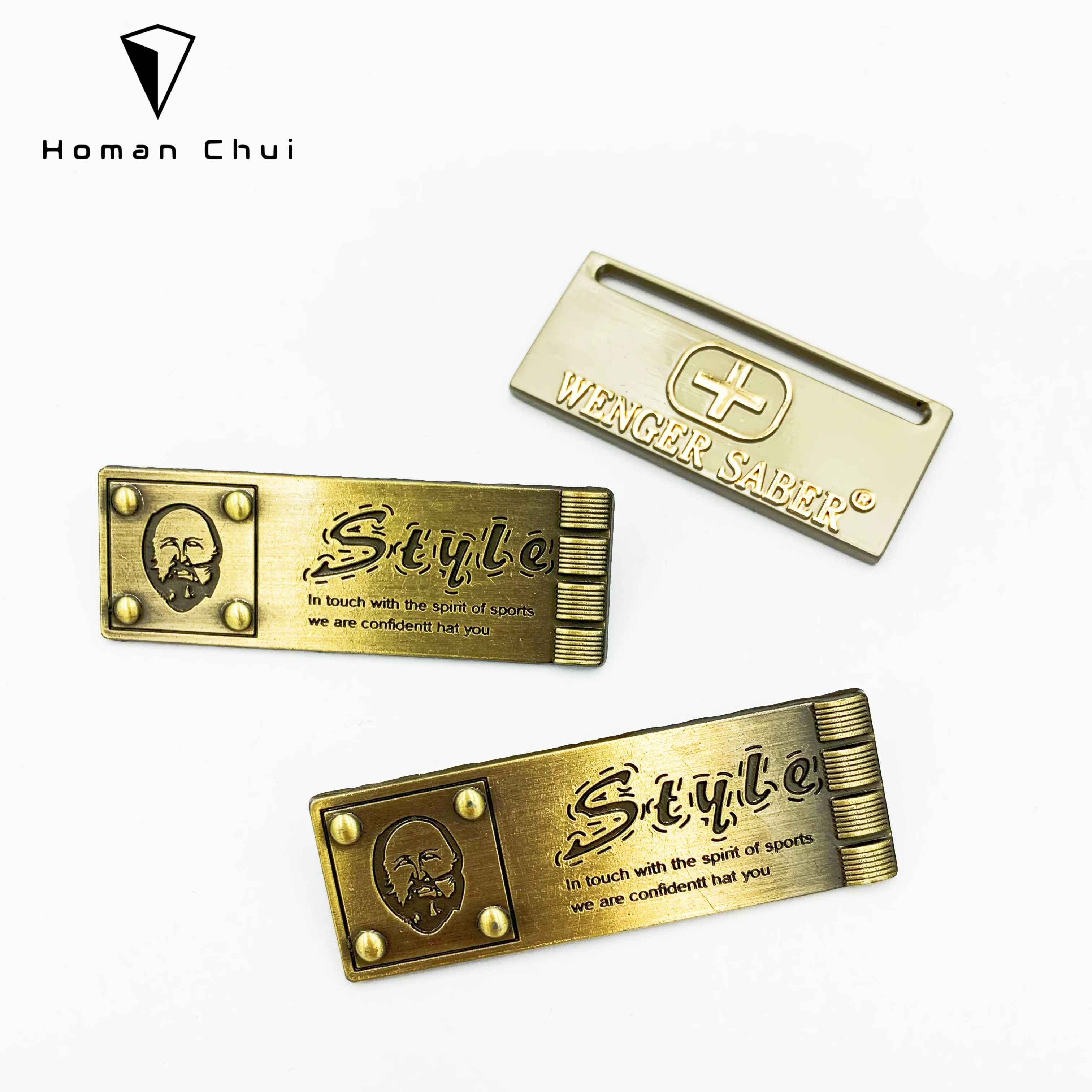 Fashion design bag metal logo label with private custom printed brand name