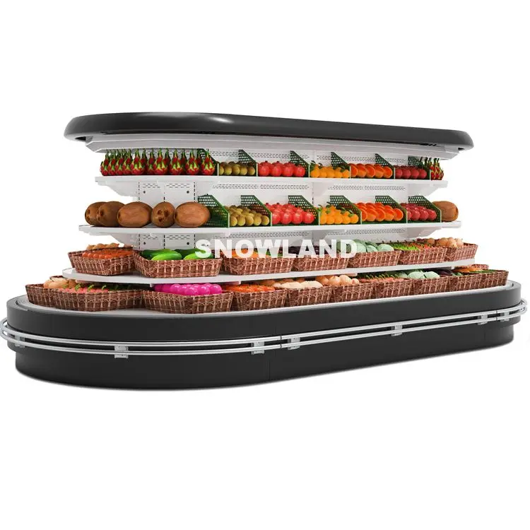 Remote Island Type Supermarket Multideck Open Chiller Fruit Vegetable Display Cooler Commercial Refrigerator