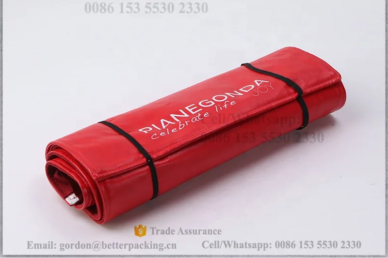 BV095 Elastic Band Fasten Closure Red Leather Outside Suede Flap Cover travel necklace Chain display Jewelry roll