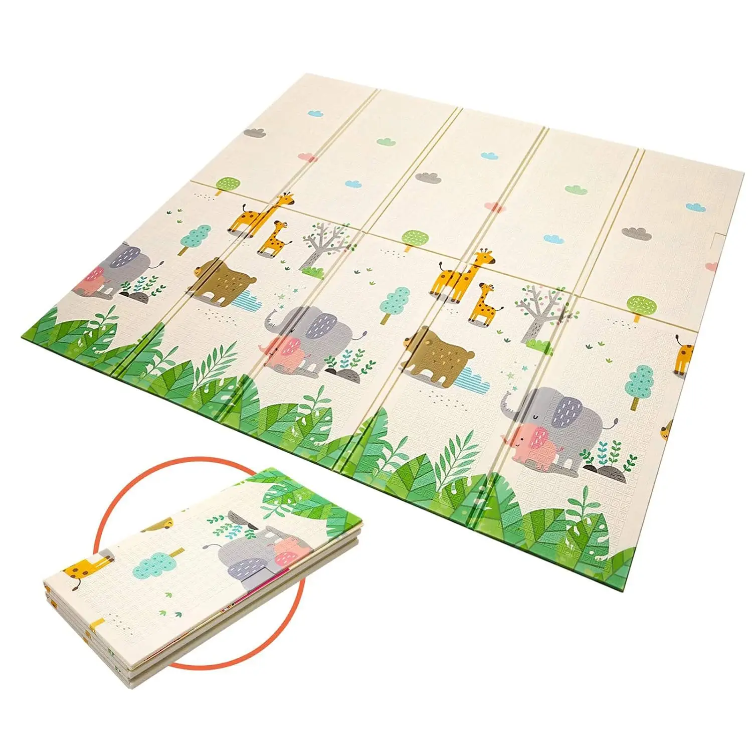 HS Children Double Sided Non-Toxic Educational Toy Large Cartoon Pattern Foldable Floor Pad Carpet Xpe Foam Baby Play Mat