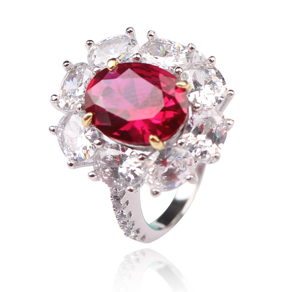 Wholesale Vintage Big CZ Stone Red Cubic Zirconia 925 Sterling Sliver Ring for Women Jewelry