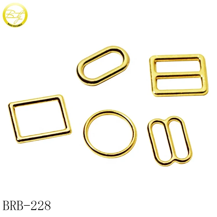 Wholesale bra hardware factory gold plated lingerie accessory adjuster buckle square clasps metal round rings for bikini