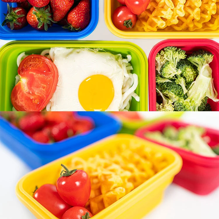  Складные микроволновые многоразовые герметичные складные контейнеры для хранения пищевых продуктов Bento Sets Силиконовый складной Ланч-бокс