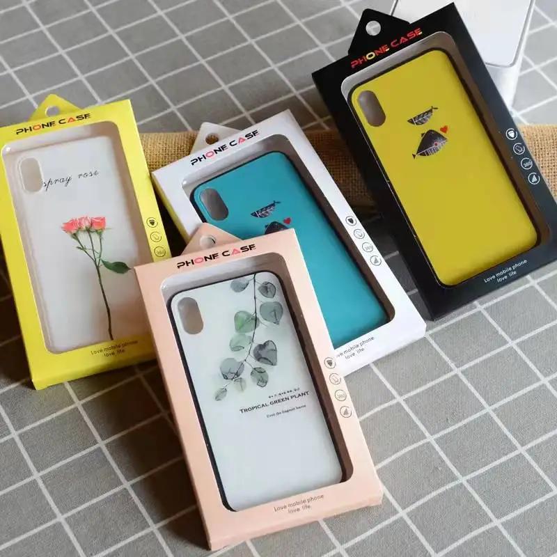 Color Printed foldable plastic packaging box for cell phone case with blister tray