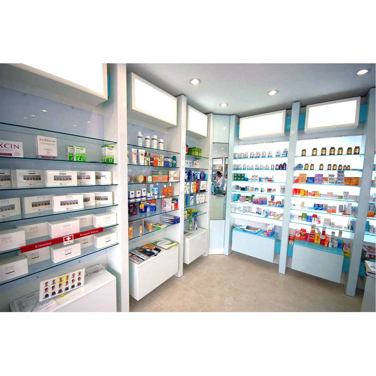 Medical Store Furniture Production Showcase Rack Custom Pharmacy drug display cabinet Customizable Pharmacy drug display rack